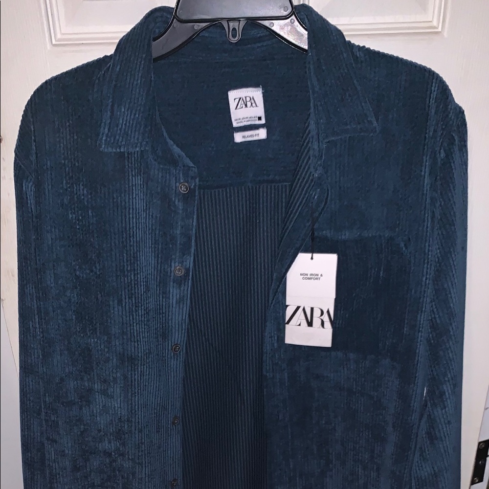 Blue corduroy button up from Zara